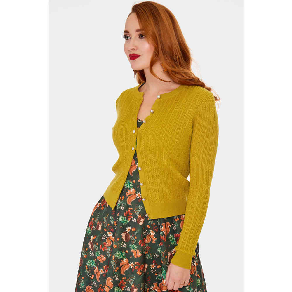 Voodoo Vixen - Pearl Button Textured Cardigan - Yellow
